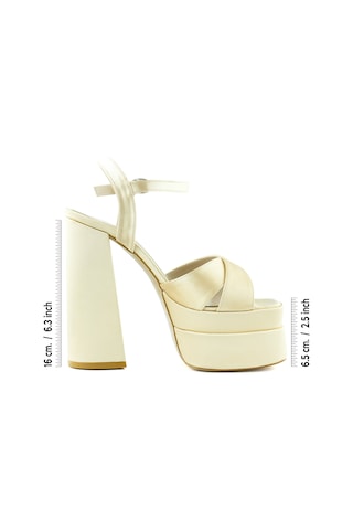 Erkan Saçmacı Whitney Ten Saten Önü Arkası Açık Çift Platformlu Bantlı Kalın Topuklu Abiye Ayakkabı Ten Saten Ten