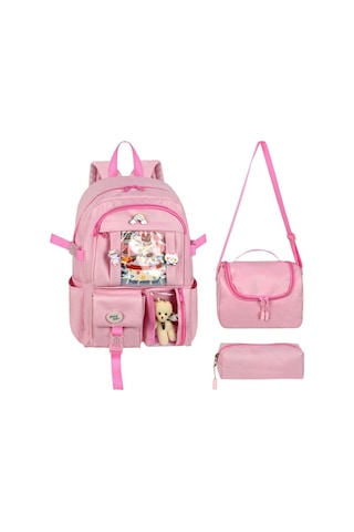 Waddell Kore Kawaii Tarzı Okul Sırt Çantası, Termal Beslenme Çantası Ve Kalemlik Pembe 26700