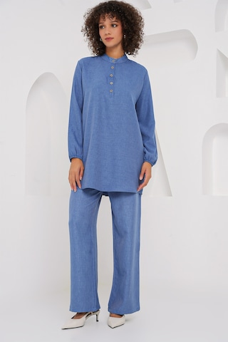 Bigdart 6678 Keten Tunik Pantolon İkili Takım - İndigo