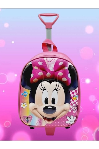 Tezzgelsin Kız Çocuk Minnie Mouse 5d Baskılı Çekçekli Tekerli Anaokulu Kreş Okul Çantası Ve Sırt Çantası Pembe