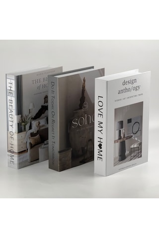3 Lü Kitap Görünümlü Dekoratif Kutu Seti, İskandinav Tarz Modern Ev Dekorasyonu- Set-3