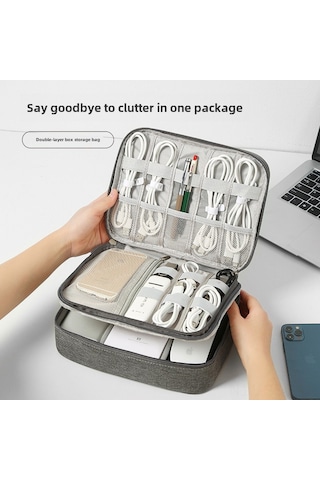 Springsun Dijital Aksesuarları Düzenle: Gri Tek Katlı Seyahat Taşıma Çantası, Oxford Kumaş, Şarj Kablosu Ve Powerbank Saklama Kutusu 25.5 19.5 7.5 Cm