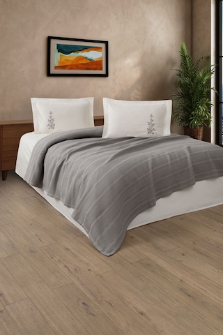 Çift Kişilik 4 Parça Pike Takımı Çeyizlik, Pamuklu Pike Seti Legacy-gri Gri