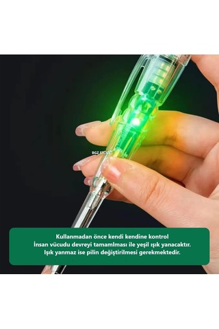 Kontrol Kalemi Elektrik Elektronik Test Cihazı Kırmızı Yeşil Led Işıklı Faz Voltaj Testi Tornavida