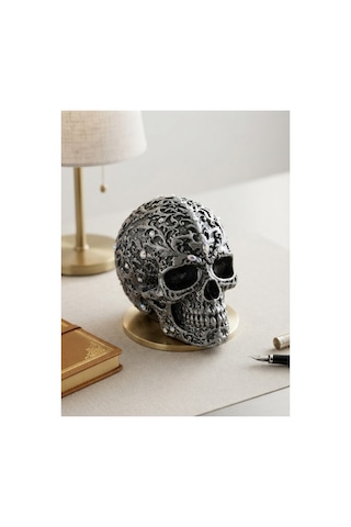 3d Baskı Parlak Taşlı Kuru Kafa Büstü, Bedazzling Akımı Süslemeli Dekoratif Kurukafa Figürü 8x7 Cm