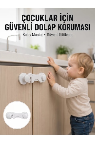 Northcity 4 Adet Dolap Ve Çekmece Emniyet Kilidi - Çift Taraflı Bantlı Çocuk Güvenliği Çözümü Açık Bej