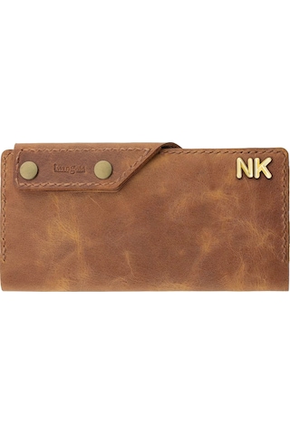 Twingold İsme Özel Dikey Çıtçıtlı Uzun Cüzdan - %100 Rainbow Deri - A010006 - Camel Camel