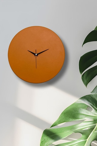 Round Mandalin Model Modern Metal Sıvama Akar Sessiz Mekanizmalı Duvar Saati 30 30cm Turuncu