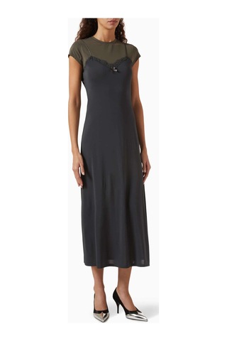 Acne Studios Katmanlı Midi Elbise - - %93 Viskoz, %7 Elastan - Jersey Kumaş Gri