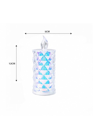 Go İthalat 12 Adet Led Candle Lamp Orta Boy Çap:5cm - Y: 12cm Pilli Led Mum Mika Kristal Plastik Ya Beyaz - Çok Renkli
