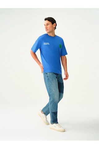 Oversize Fit Erkek Tshirt K.kol Cobalt Blue