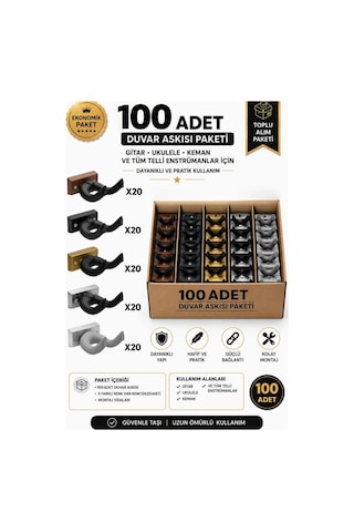 Lastvoice Eds-666-100x Kaliteli 100'lü Enstrüman Duvar Askısı Standı Aparatı Toptan Paket-2 Gitar, Ukulele, Keman, Bağlama Uyumlu