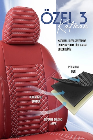 Kia Stonic Lüx Full Deri Oto Koltuk Kılıfı Ön Arka Takım Exclusive Kırmızı