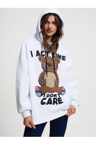 Oversize Kadın Sweatshirt Beyaz