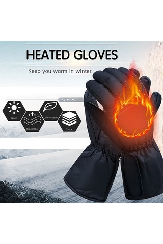 Geeroyoo Isıtmalı, Dokunmatik Uyumlu, Yansıtıcı Bantlı, Kaymaz Tabanlı, Kış Sporları İçin Unisex Eldiven Siyah L Siyah