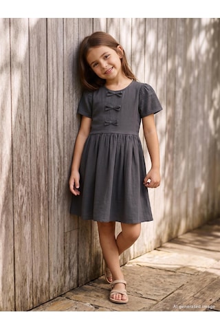Civil Girls Fiyonklu 6 -9 Yaş Elbise - Gri 26395356226S1