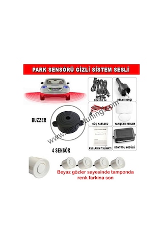 Park Sensörü Sesli Buzzerlı Bib Bib 4 Gözlü Beyaz