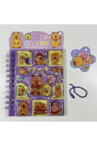 Sevimli Capybara 3'ü 1 Arada, 3d Sulu Kapak, Spiralli, 38 Yaprak Not Ve Sticker Defteri 11x9cm Mor Çok Renkli