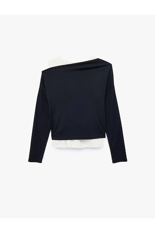 Koton Slim Fit Viskon Karışımlı Asimetrik Yaka Uzun Kollu Katmanlı Tişört Lacivert 7wal10346ık