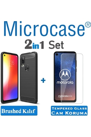 Microcase Motorola Moto One Vision Brushed Carbon Kilif+Cam(Seç) 364466093