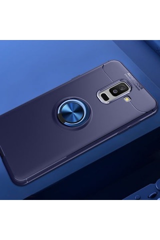 Samsung Galaxy Uyumlu A6 Plus 2018 Kılıf Yüzüğü Stant Ve Araç Tutucu Olabilen Şık Esnek Premium Silikon Kapak Ryc/ravel Mavi