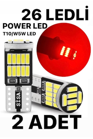 T10 Led 26 Ledli W5w Canbus Metal Ultra Power Kırmızı Park Plaka Tavan Ampulü