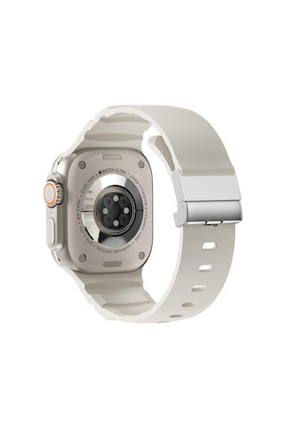 Apple Watch Seri 10-11 46mm Kordon 2/3/4/5/6/se/7/8/9 44-45-49mm Kd-145 Metal Tokalı Silikon Kordon