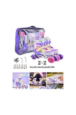 Unicorn Işıklı Mor Paten Gökkuşağı Çocuk Pateni Silikon Teker Mor