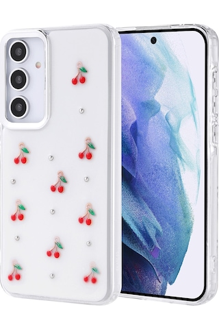 Galaxy A55 Uyumlu Kılıf Airbag Tasarımlı Simli Şeffaf Zore Kutup Kapak - Kiraz Kiraz