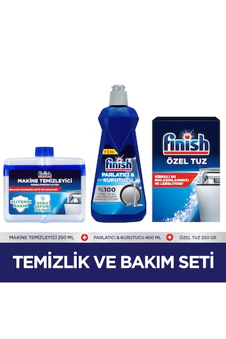 Finish Temizlik ve Bakım Seti Parlatıcı 400 ML + Makine Temizleyici Sıvı 250 ML + Tuz 550 G