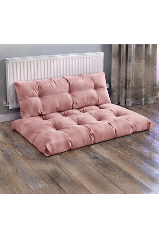 Kadife Döşemelik Kumaştan El Emeği Alt Üst Takım Petek Önü Minder 100x65cm Açık Pembe