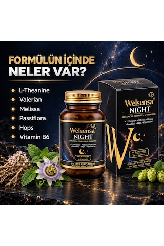 Welsensa Night Stressiz Ve Derin Uyku Döngüsüne Yardımcı Melatoninsiz Formül 60 Kapsül