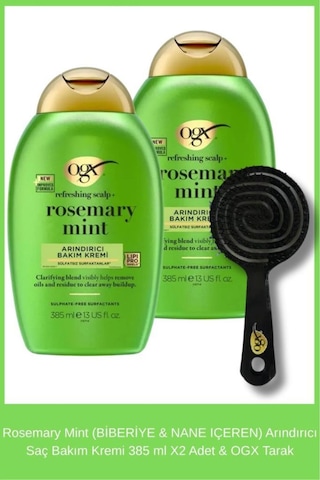 Rosemary Mint Biberiye & Nane Içeren Arındırıcı Saç Bakım Kremi 385 Ml X2 Adet & Ogx Tarak