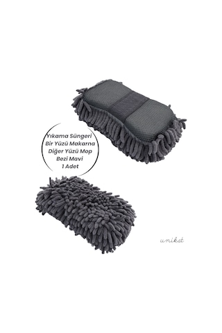 Premium Mikrofiber Araba Yıkama Süngeri Bir Yüzü Makarna, Diğer Yüzü Mop Bezi Gri 1 Adet
