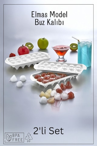 18 Bölmeli Elmas Model Buz Kalıbı / 2'li Set - Beyaz Beyaz