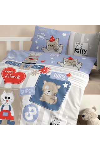 Clasy Ranforce Bebek Nevresim Takımı Kitty V1 Mavi