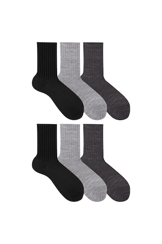 Ozzy Socks Soft Touch Kışlık Yünlü Kadın Uyku Çorabı 6'lı Siyah - Gri - Antrasit