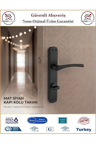 Trendhomm Bravo Aynalı - Mat Siyah - Wc Banyo Kapı Kolu - Sağ