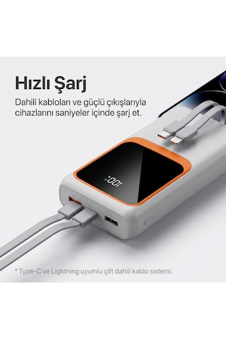 10000 Mah Akıllı Powerbank - Ultra Hafif, Dijital Led Göstergeli Beyaz