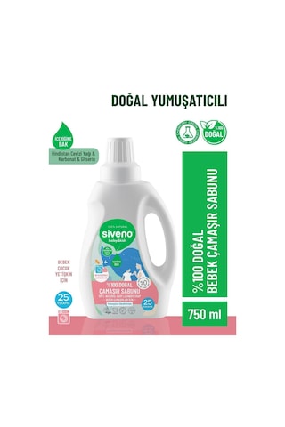 Siveno %100 Doğal Bebek Çamaşır Sabunu Kendinden Yumuşatıcılı Bitkisel Deterjan Konsantre Vegan 750 ml