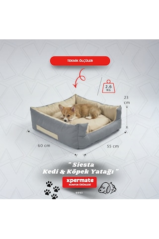 Xpermate Kedi Yatağı ve Köpek Yatağı 55 x 60 x 23 CM Fermuarlı Evcil Hayvan Yatağı Yuvi Siesta