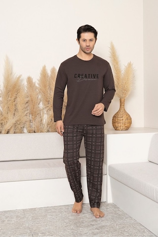 Sude Homewear Erkek Büyük Beden Pijama Koyu Kahverengi