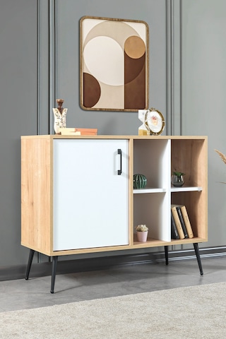 4111 Şile Metal Ayaklı Metal Kulplu 100 Cm Konsol - Tv Ünitesi - Yemek Odası - Kahve Köşesi Beyaz Beyaz - Safir