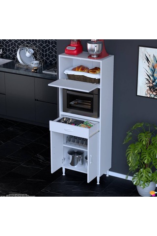 Eliusta Avelin Kapaklı Mini/midi Fırın Dolabı 60 Cm Beyaz Çok Fonksiyonlu 60x163,4x32,5 Cm Mutfak Dolabı Beyaz