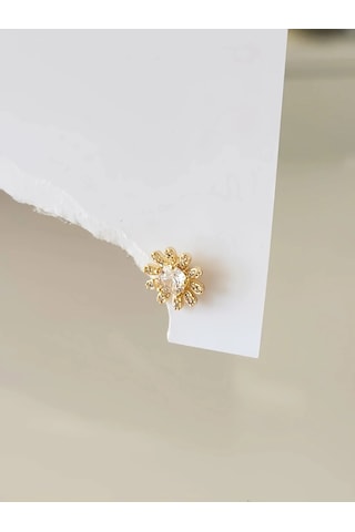Çiçek Model Kıkırdak Piercing Tragus Helix Altın Gold Renk Küpe Gold