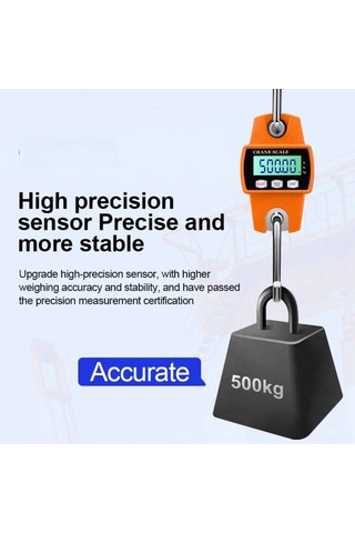 Yifomall Endüstriyel Elektronik Kanca Terazi 500kg - Tahta, Balıkçılık, Av İçin Hassas Ölçüm, 3 Birim Seçeneği, Lcd Işık, Mncs-m Turuncu Pil Yok