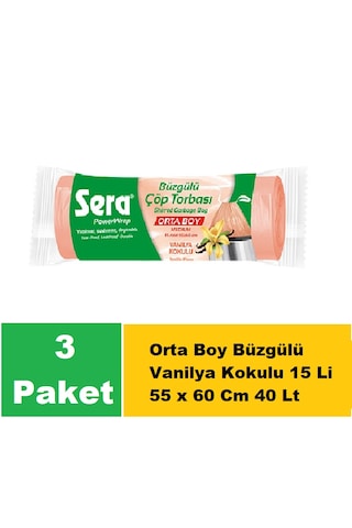 Sera Çöp Torbası Büzgülü Vanilya Orta Boy 55 X 60 Cm 3 X 15 Li