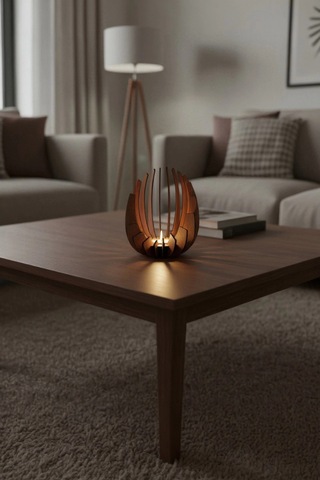 Ceviz Desenli Lotus Mumluk 3 Mm Mdf Lazer Kesim, 14 Cm Kemençe