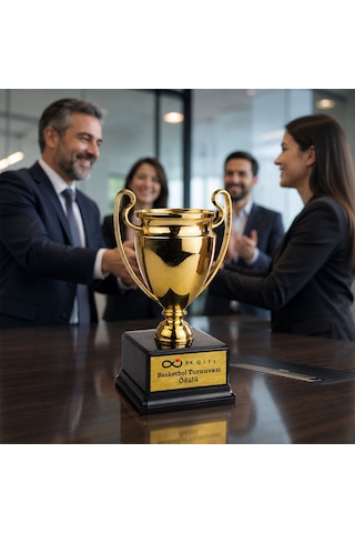 Logonuza Özel 5 Adet Mesajlı Gold Renk Şampiyon Ödül Kupası 23 Cm Kurumsal Set