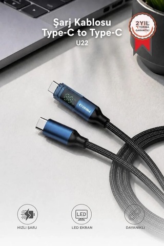 Özel Seri Şarj Kablosu Type-c To Type-c 60w U22 Siyah Enerji Aksesuar Telefon